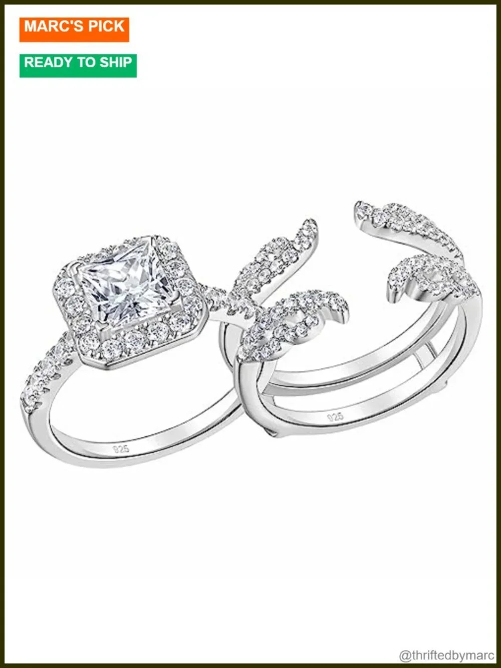 925 Sterling Silver Princess Cut Wedding Ring Set